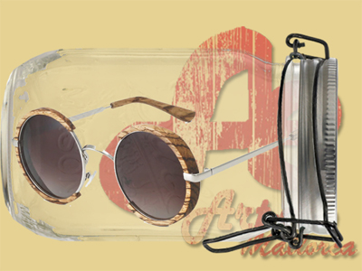 Gafas de sol redondas de montura de madera y metal. Disponible en madera de cebrano y sándalo rojo