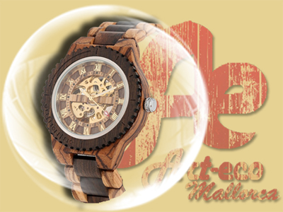 Reloj automático de madera de cebrano y nogal