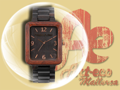 Reloj rectangular de madera de sándalo rojo y sándalo negro