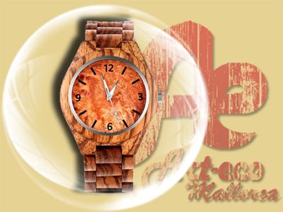 Reloj de madera de zebrano con esfera en color naranja