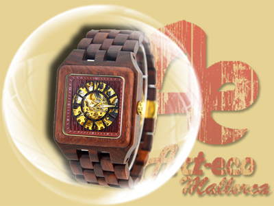 Reloj cuadrado automático de madera de palo de rosa