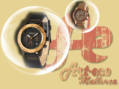 Reloj cronómetro de madera y piel