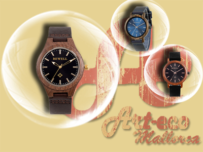 Reloj con caja de madera y correa de cuero