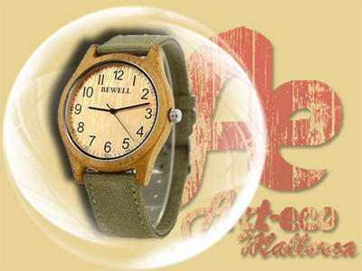 Modelo de madera de bambu y correa de lona verde