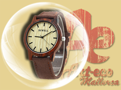 Modelo de madera de sándalo rojo y correa de lona color vino