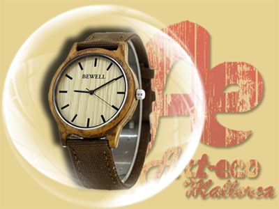 Modelo de madera de zebrano y correa de lona marrón